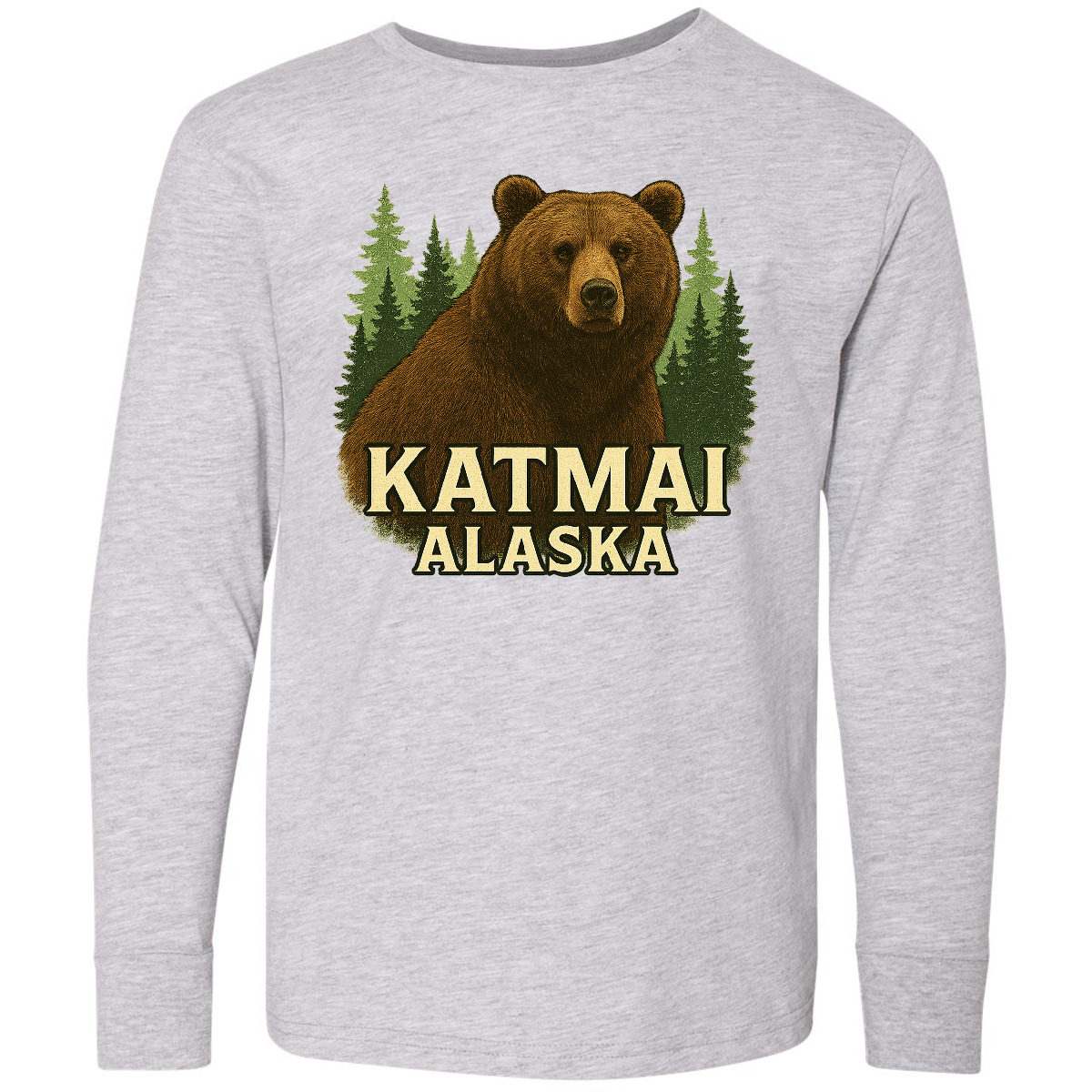 Inktastic Alaska Katmai Bear Graphic Youth Long Sleeve T-Shirt Outdoors Tee Kids - Picture 2 of 4
