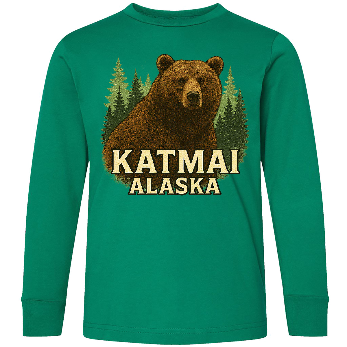 Inktastic Alaska Katmai Bear Graphic Youth Long Sleeve T-Shirt Outdoors Tee Kids - Picture 3 of 4
