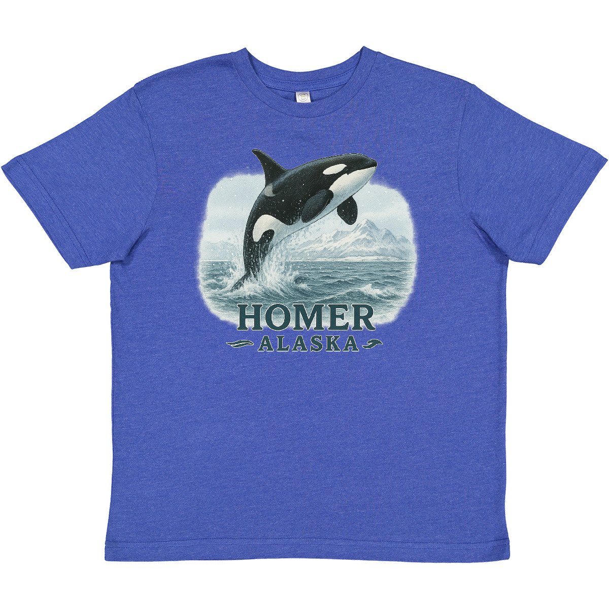 Inktastic Orca Whale Jumping Homer Alaska Scenic Youth T-Shirt Mountains Tee - Picture 8 of 9
