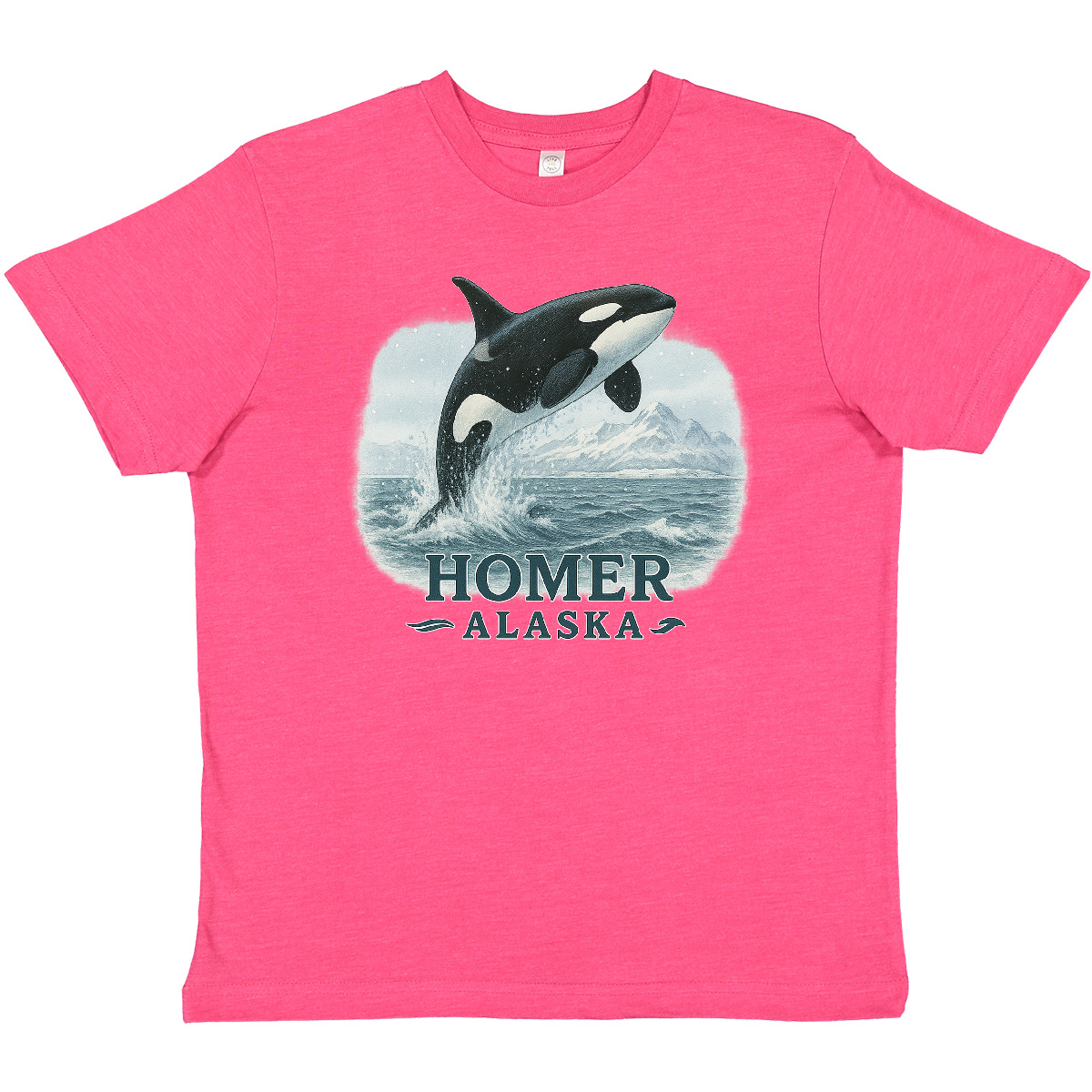 Inktastic Orca Whale Jumping Homer Alaska Scenic Youth T-Shirt Mountains Tee - Picture 7 of 8
