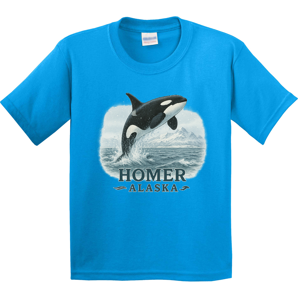 Inktastic Orca Whale Jumping Homer Alaska Scenic Youth T-Shirt Mountains Tee - Picture 6 of 8