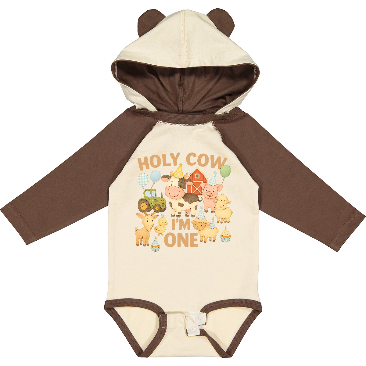 Inktastic Holy Cow I’m One Boy Farm Animal Birthday Long Sleeve Creeper Animals