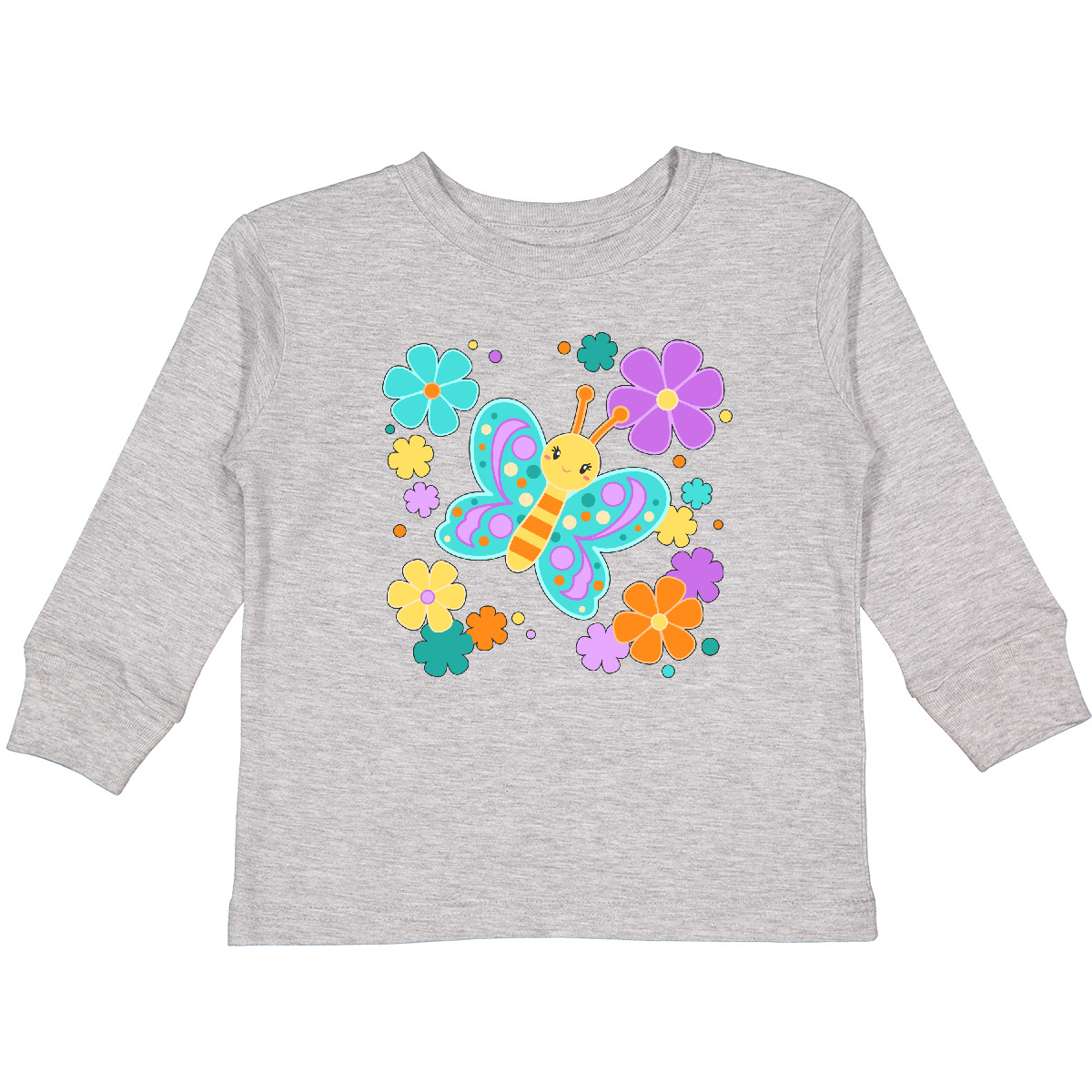 Inktastic Cute Butterfly And Flowers Toddler Long Sleeve T-Shirt Summer Spring