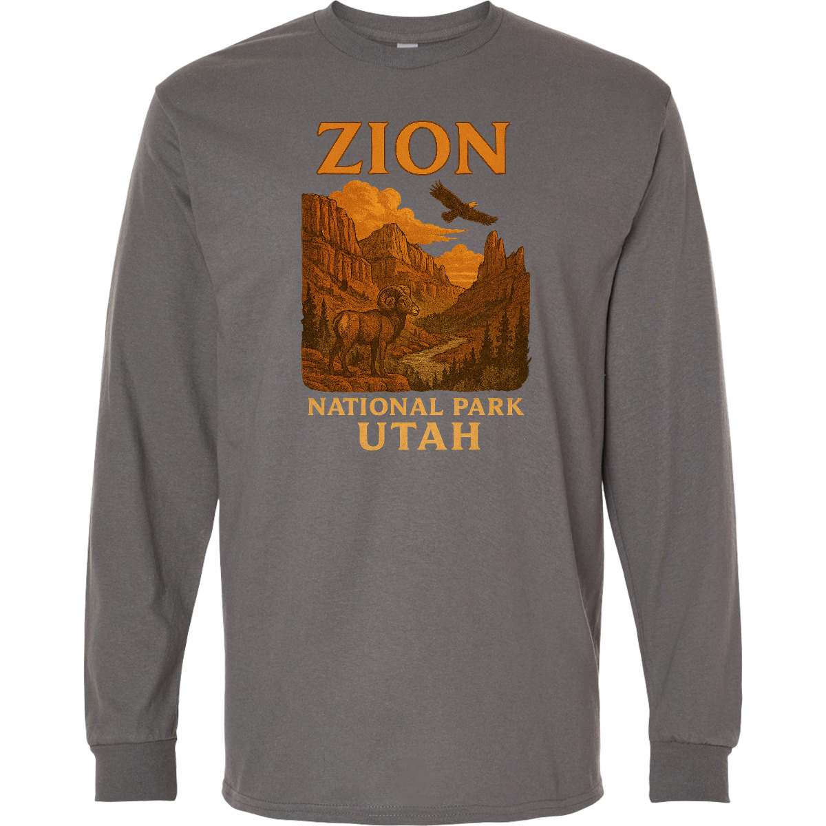 Inktastic Zion National Park Utah Vintage Landscape Art Long Sleeve T-Shirt Mens