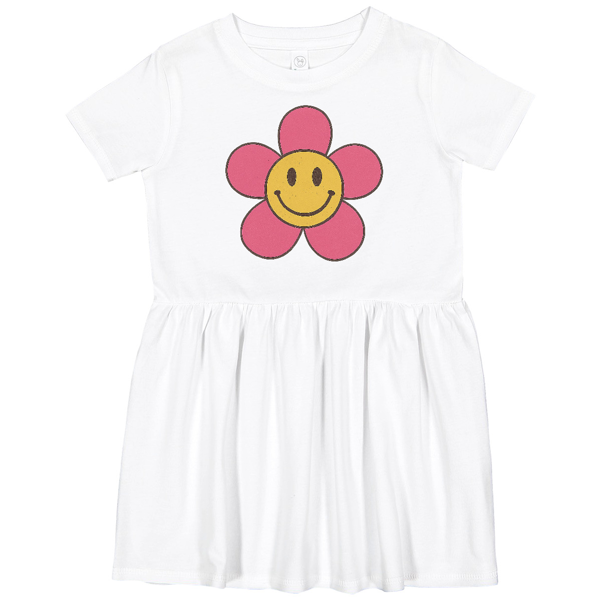 Inktastic Smiley Face Flower Cute Pink And Yellow Toddler Dress Happy Positive