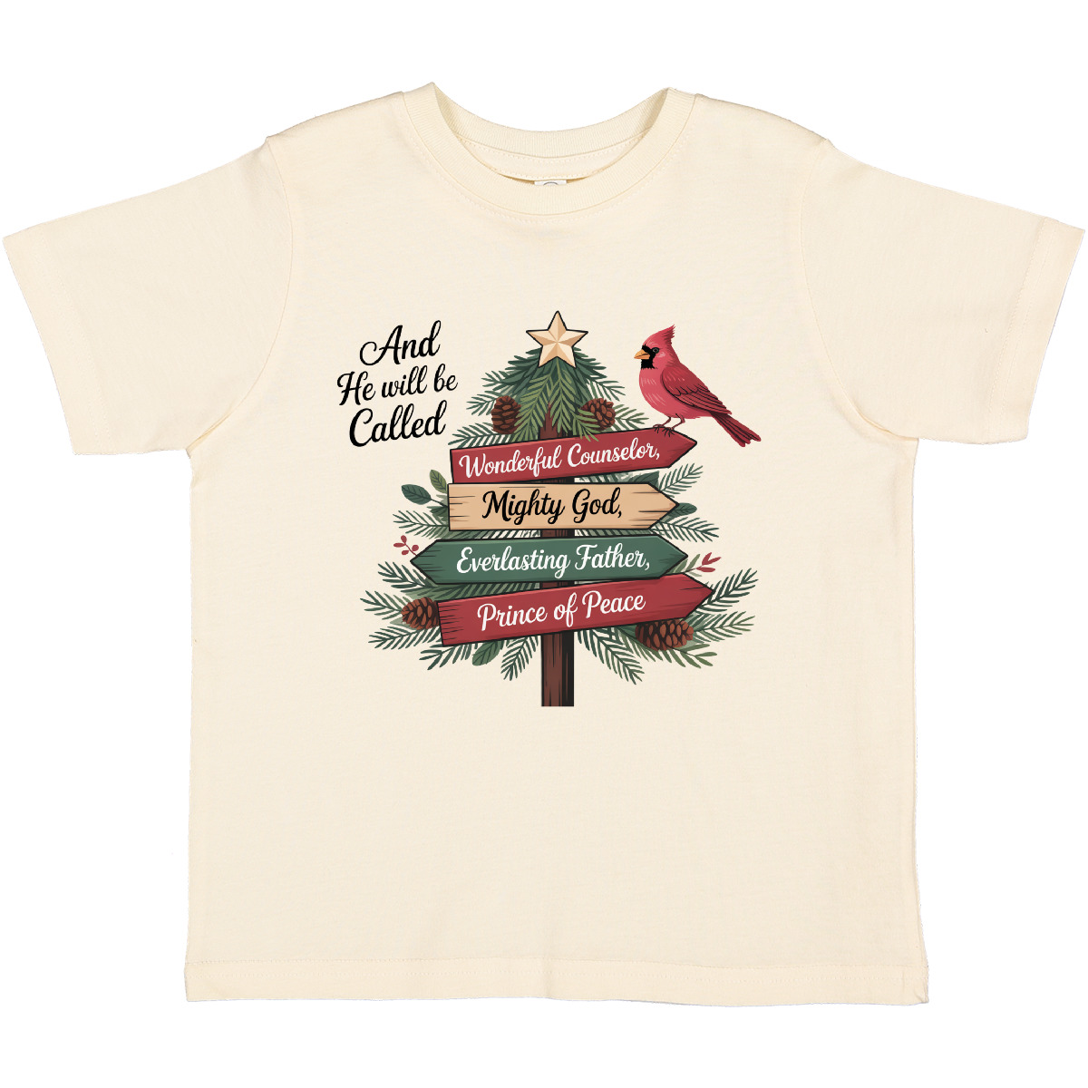Inktastic Christian Christmas Tree With Red Cardinal Toddler T-Shirt God Mighty