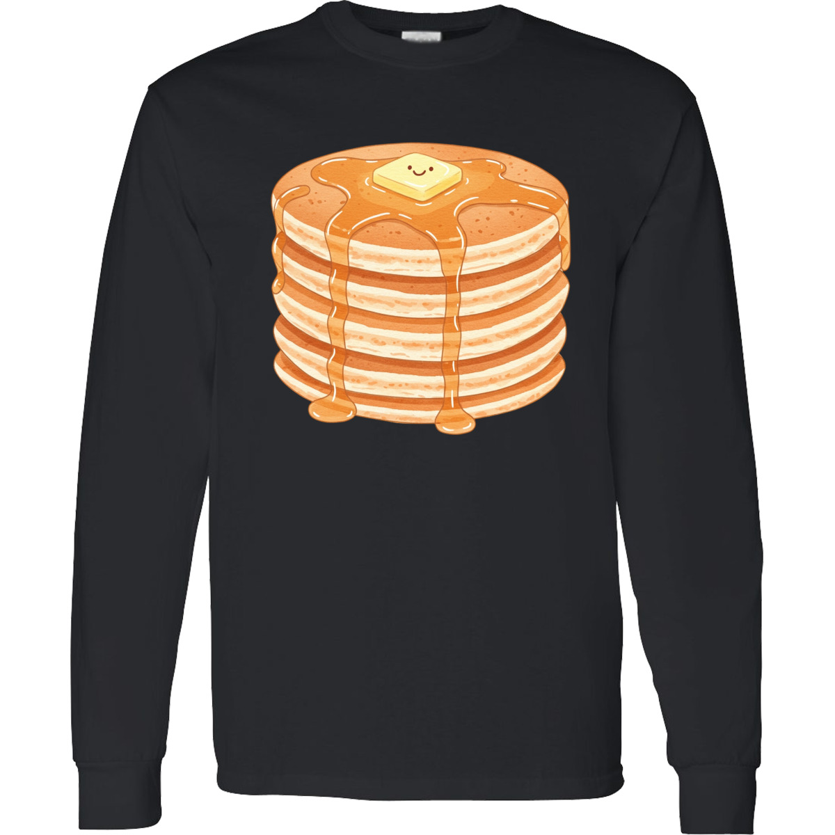 Inktastic Happy Kawaii Pancakes Long Sleeve T-Shirt Food Breakfast Syrup Butter