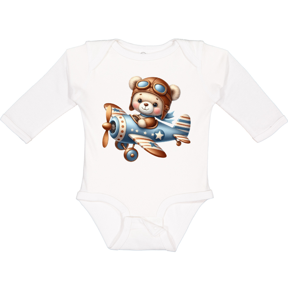 Inktastic Cute Teddy Bear Pilot In Airplane Long Sleeve Creeper