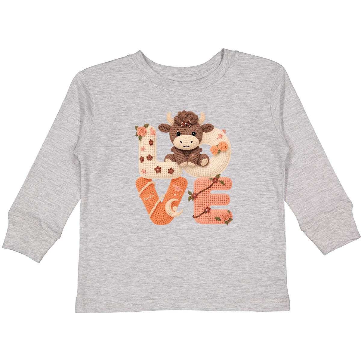 Inktastic Cute Highland Cow Love Crochet Style Toddler Long Sleeve T-Shirt Bib