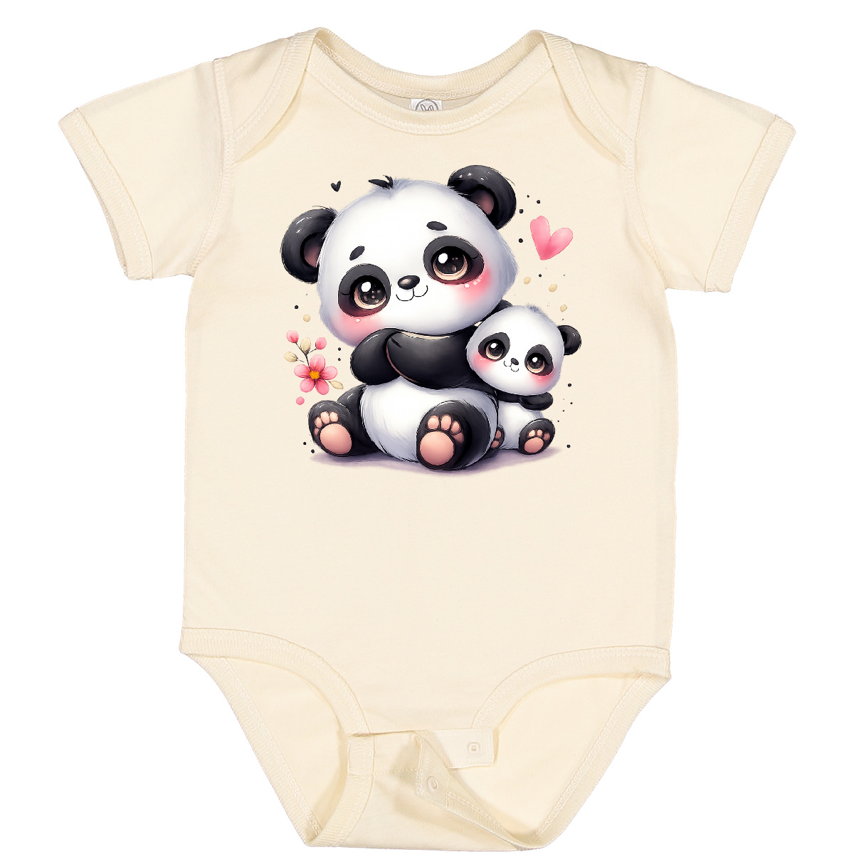 Inktastic Adorable Panda Bear With Heart And Flowers Baby Bodysuit One-piece