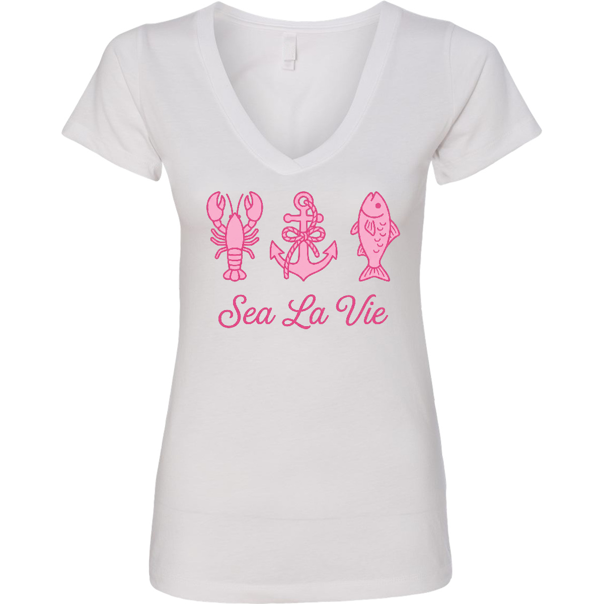 Inktastic Sea La Vie Nautical Anchor Lobster Fish Women’s V-Neck T-Shirt Pink