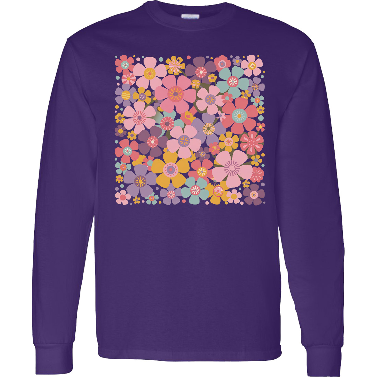 Inktastic Colorful Floral Pattern Spring Flowers Long Sleeve T-Shirt Vibrant Tee