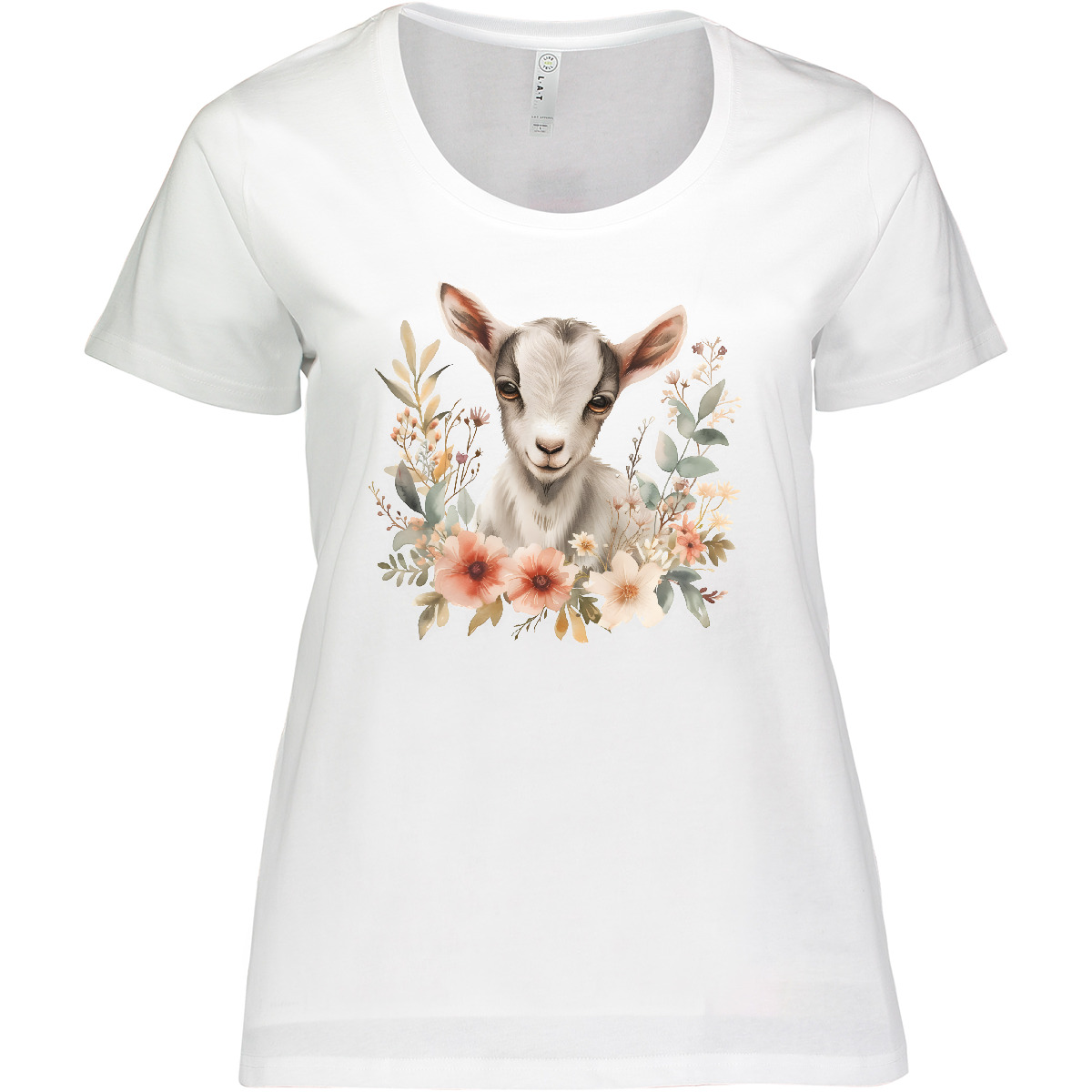 Inktastic Goat And Flowers Botanical Art Women’s Plus Size T-Shirt Floral Tees