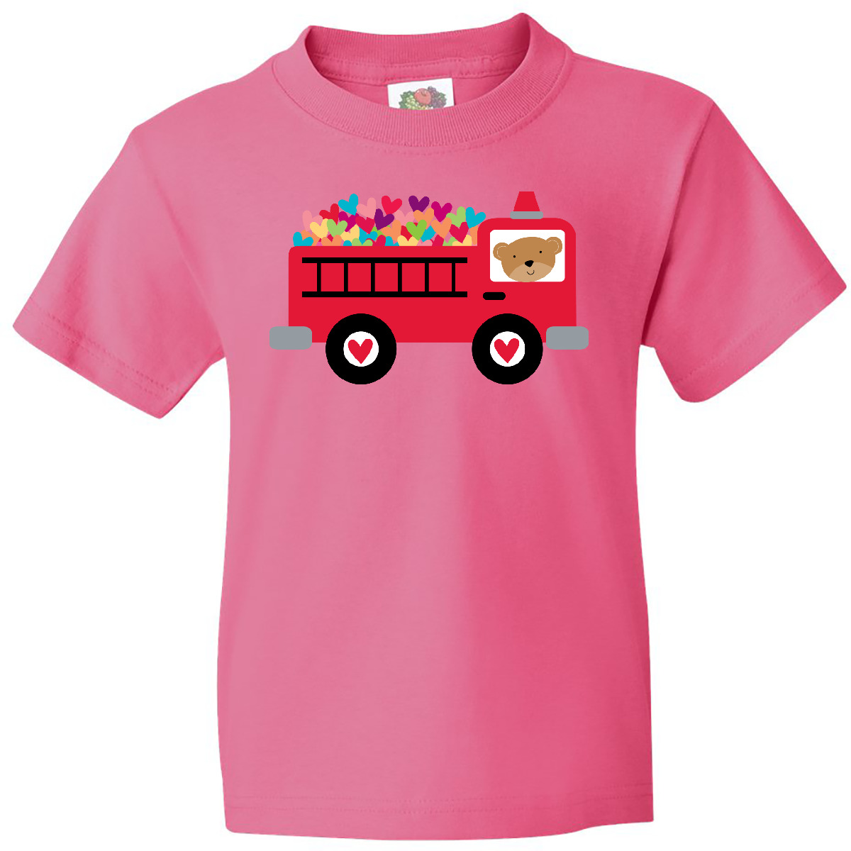 Inktastic Valentine Fire Truck Heart Bear Youth T-Shirt Babys 1st Valentines Day - Picture 5 of 9