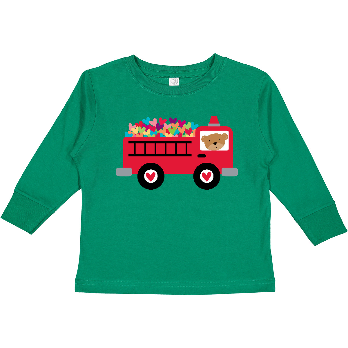 Inktastic Valentine Fire Truck Heart Bear Toddler Long Sleeve T-Shirt Babys 1st - Picture 5 of 8