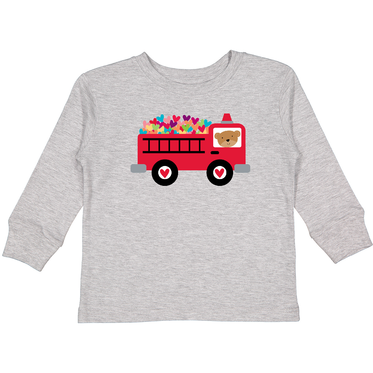 Inktastic Valentine Fire Truck Heart Bear Toddler Long Sleeve T-Shirt Babys 1st - Picture 3 of 8