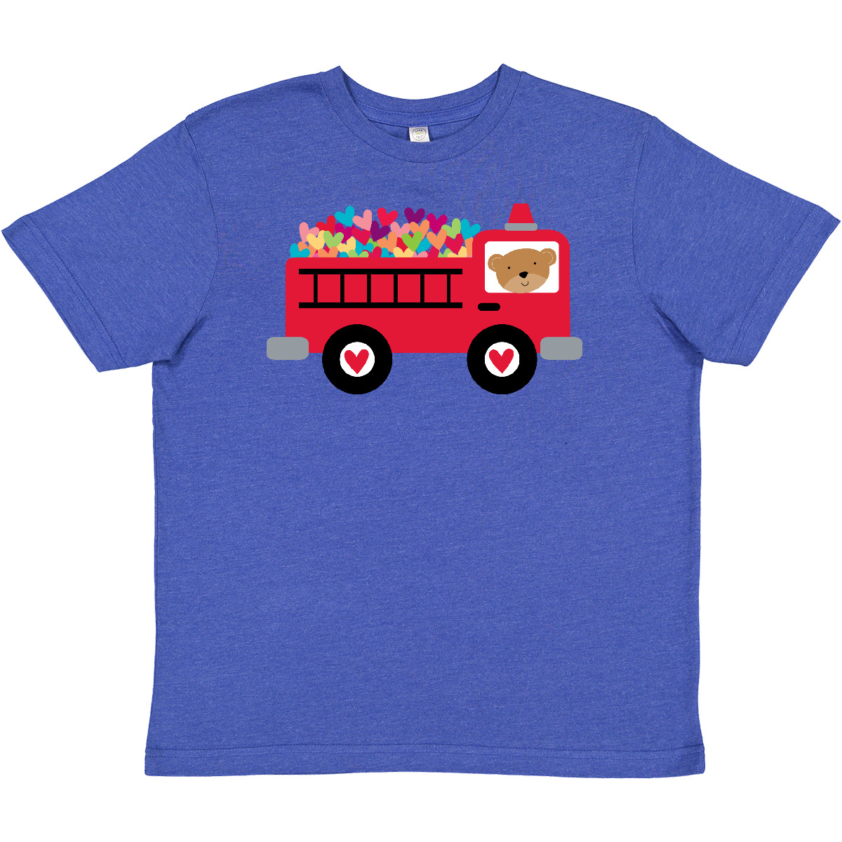 Inktastic Valentine Fire Truck Heart Bear Youth T-Shirt Babys 1st Valentines Day - Picture 8 of 9