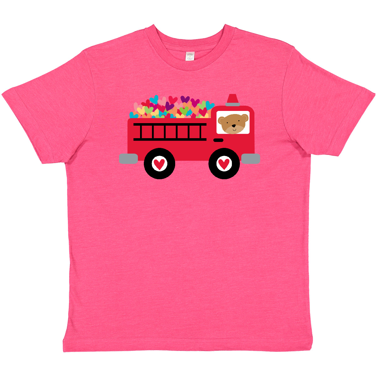 Inktastic Valentine Fire Truck Heart Bear Youth T-Shirt Babys 1st Valentines Day - Picture 7 of 9