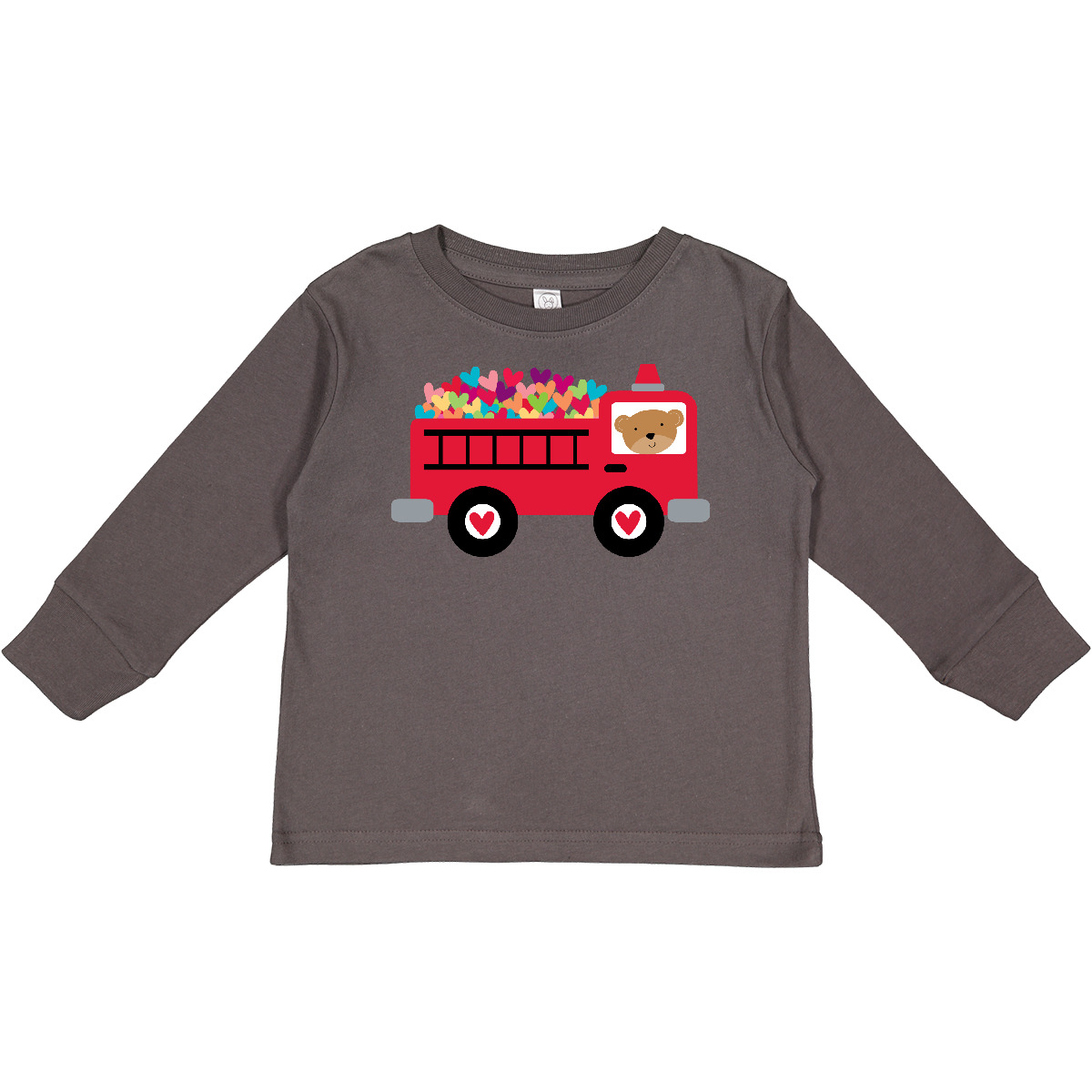 Inktastic Valentine Fire Truck Heart Bear Toddler Long Sleeve T-Shirt Babys 1st - Picture 2 of 8