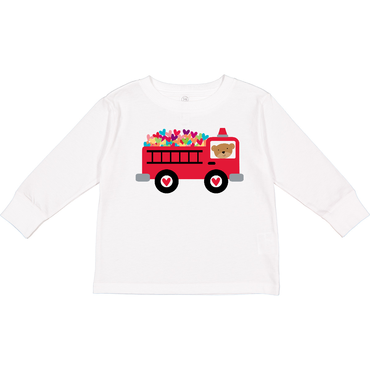 Inktastic Valentine Fire Truck Heart Bear Toddler Long Sleeve T-Shirt Babys 1st - Picture 8 of 8