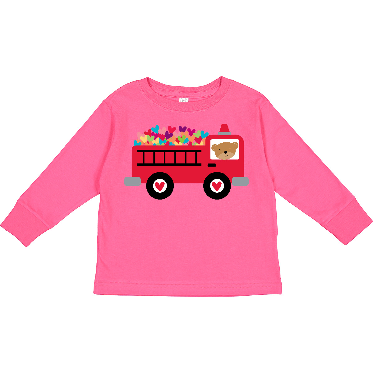 Inktastic Valentine Fire Truck Heart Bear Toddler Long Sleeve T-Shirt Babys 1st - Picture 4 of 8