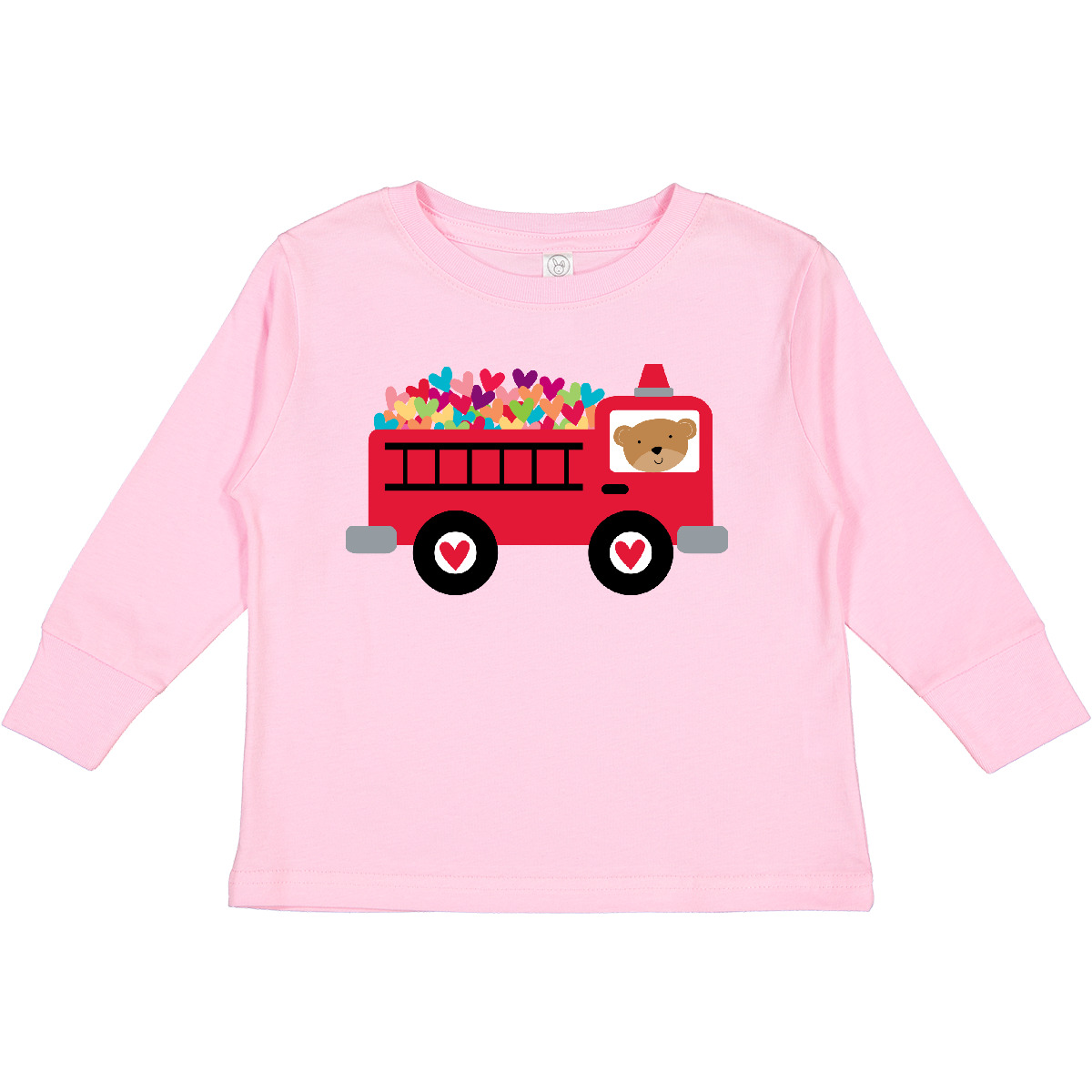 Inktastic Valentine Fire Truck Heart Bear Toddler Long Sleeve T-Shirt Babys 1st - Picture 6 of 8