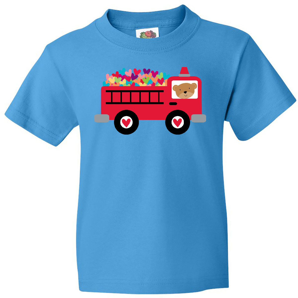 Inktastic Valentine Fire Truck Heart Bear Youth T-Shirt Babys 1st Valentines Day - Picture 6 of 9