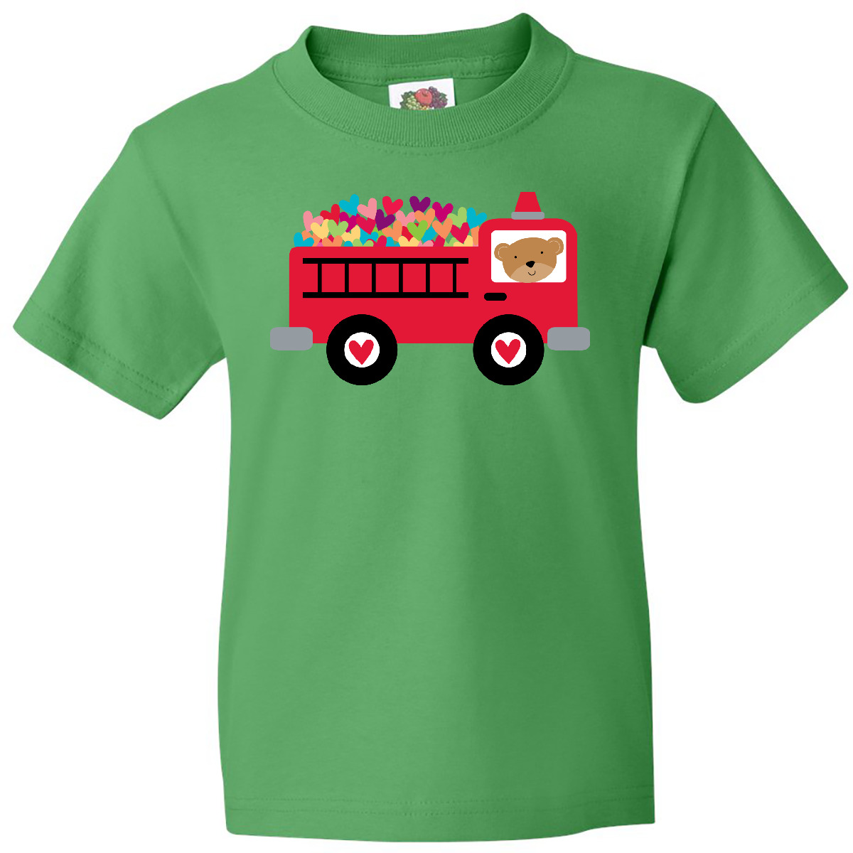 Inktastic Valentine Fire Truck Heart Bear Youth T-Shirt Babys 1st Valentines Day - Picture 4 of 9