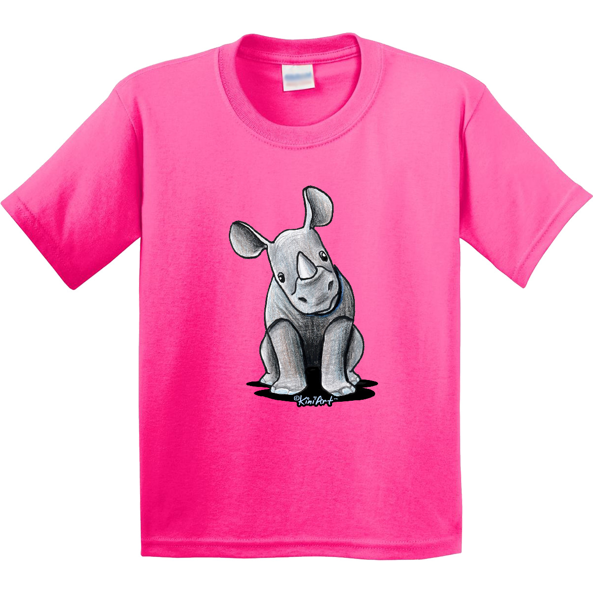 Inktastic Curious Rhinos Youth T-Shirt - KiniArt Rhino Rhinoceros Art Cartoon - Picture 6 of 12