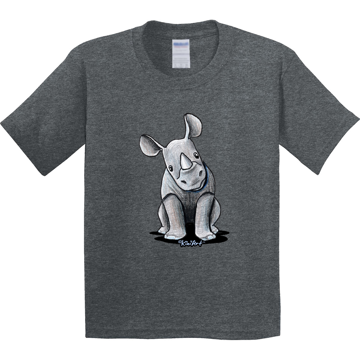 Inktastic Curious Rhinos Youth T-Shirt - KiniArt Rhino Rhinoceros Art Cartoon - Picture 9 of 12
