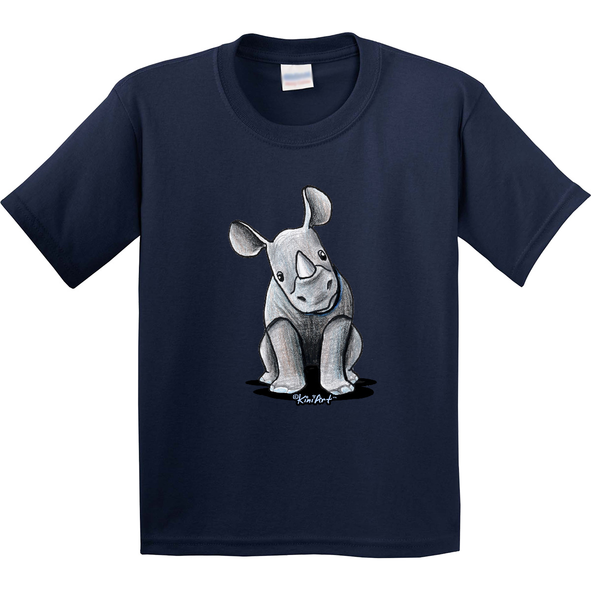 Inktastic Curious Rhinos Youth T-Shirt - KiniArt Rhino Rhinoceros Art Cartoon - Picture 5 of 12