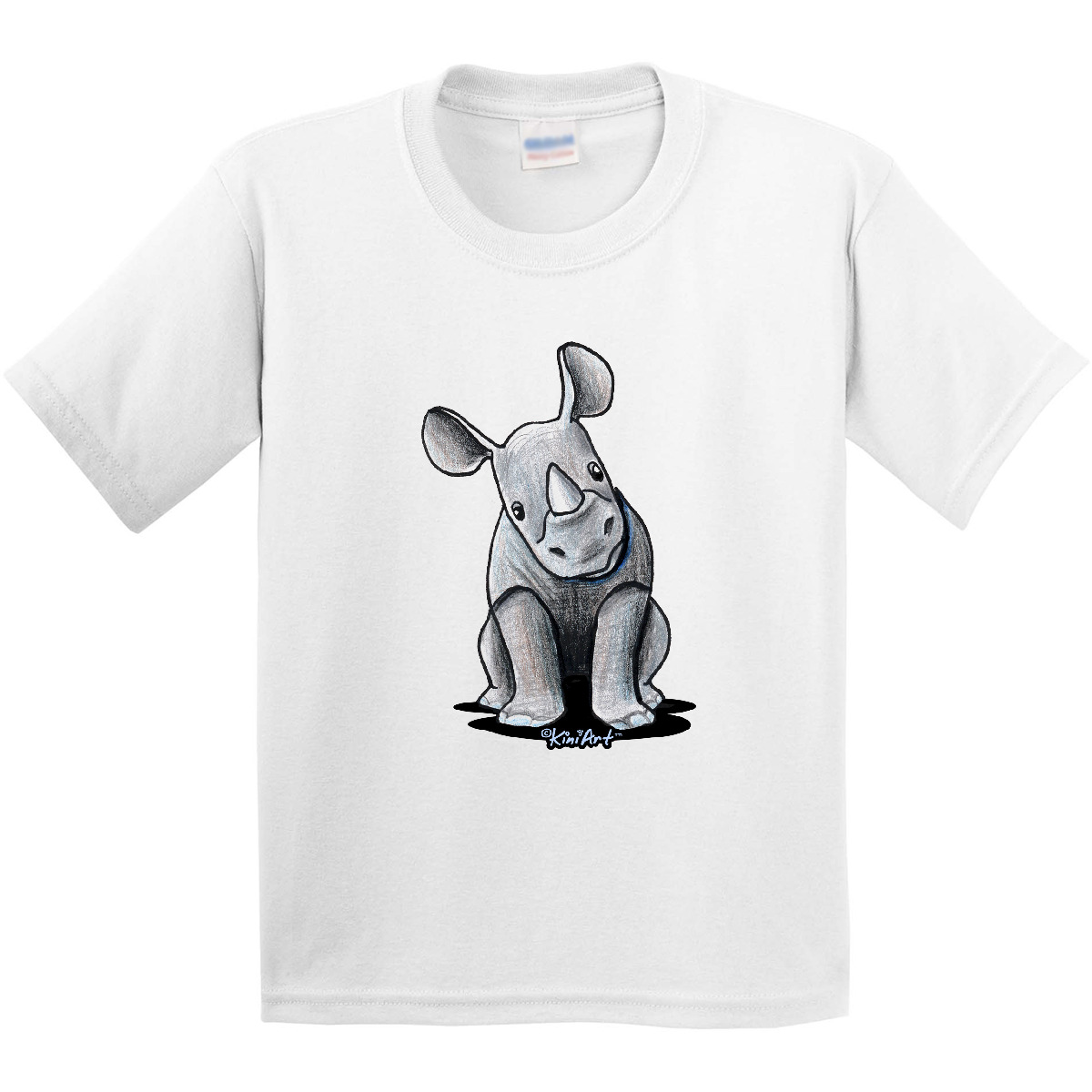 Inktastic Curious Rhinos Youth T-Shirt - KiniArt Rhino Rhinoceros Art Cartoon - Picture 12 of 12