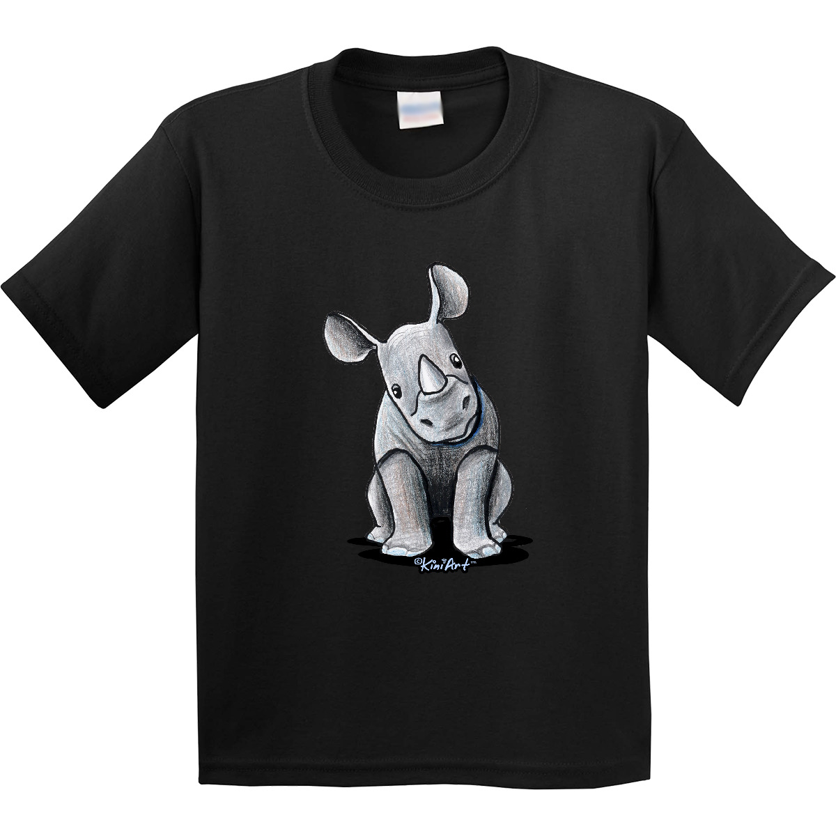 Inktastic Curious Rhinos Youth T-Shirt - KiniArt Rhino Rhinoceros Art Cartoon - Picture 2 of 12