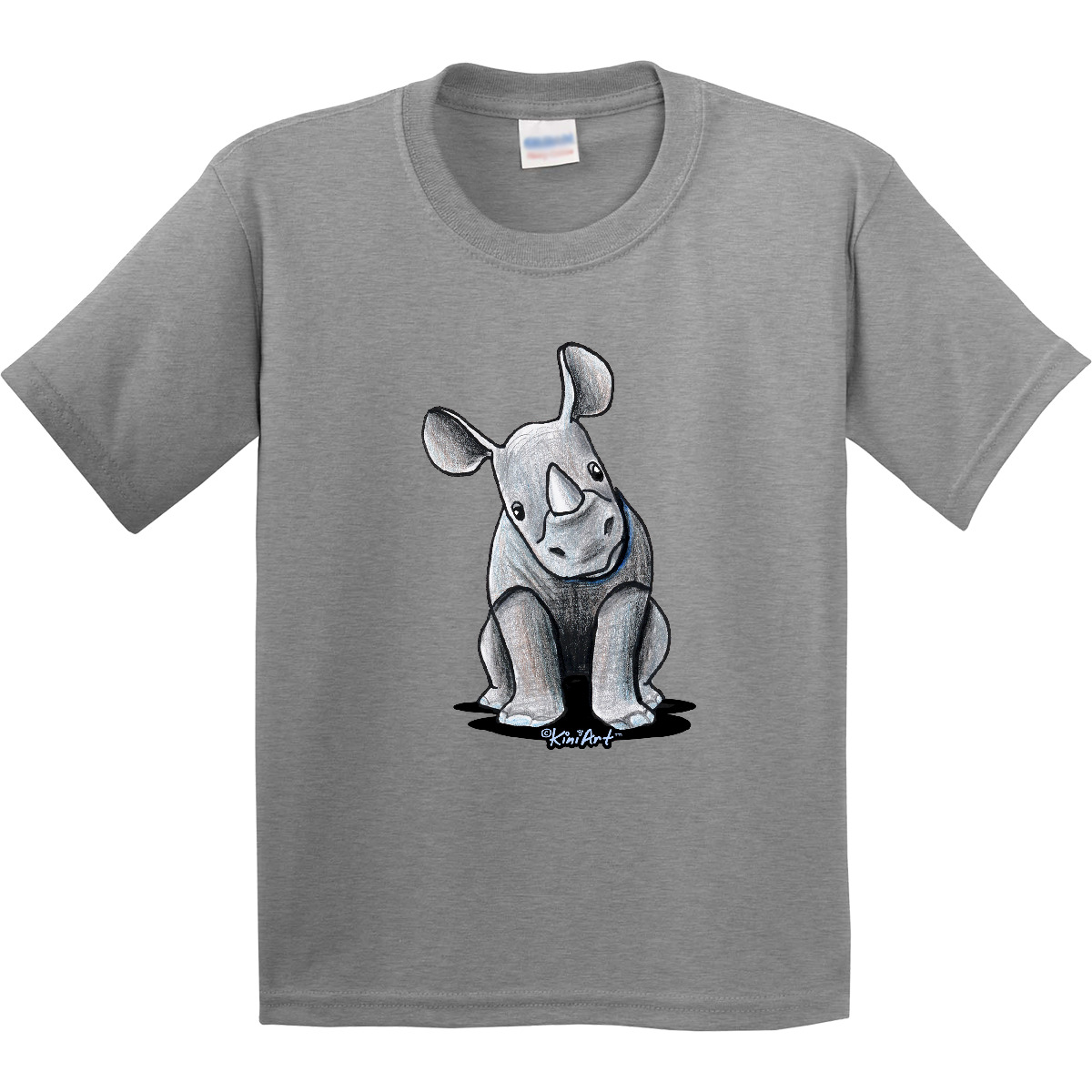 Inktastic Curious Rhinos Youth T-Shirt - KiniArt Rhino Rhinoceros Art Cartoon - Picture 3 of 12