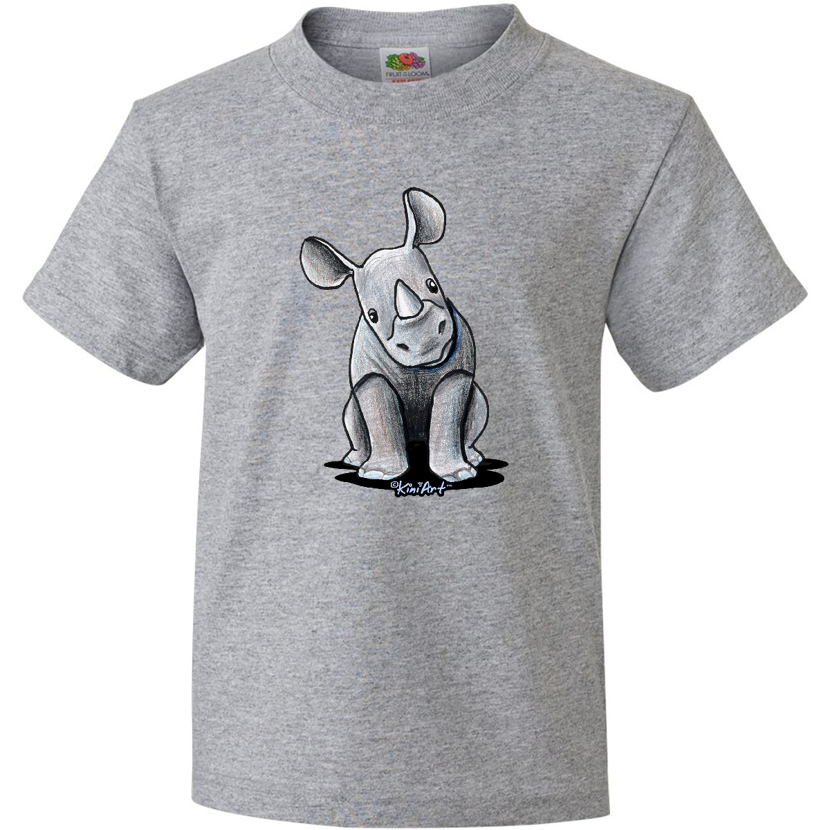 Inktastic Curious Rhinos Youth T-Shirt - KiniArt Rhino Rhinoceros Art Cartoon - Picture 3 of 13