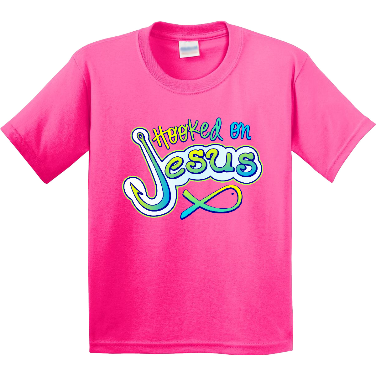 Inktastic Hooked On Jesus Christian Youth T-Shirt Fish Faith God Bible Tee Kids - Picture 7 of 10