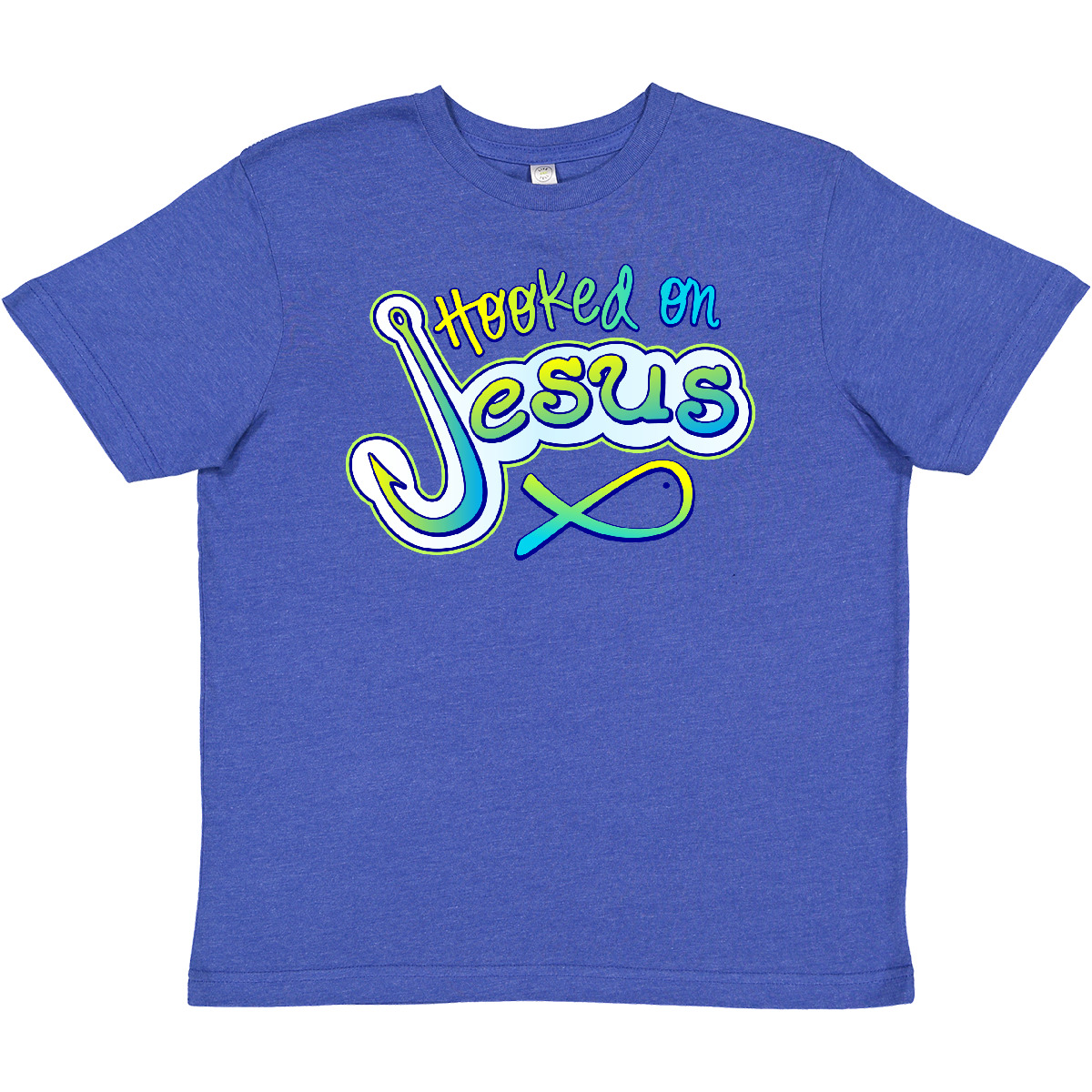 Inktastic Hooked On Jesus Christian Youth T-Shirt Fish Faith God Bible Tee Kids - Picture 9 of 10