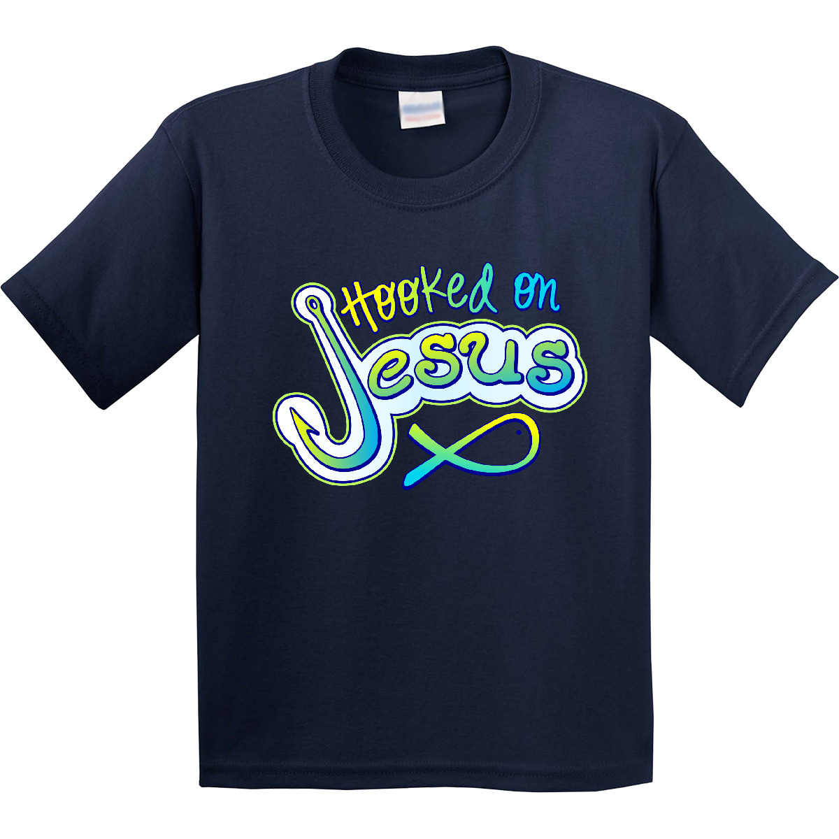 Inktastic Hooked On Jesus Christian Youth T-Shirt Fish Faith God Bible Tee Kids - Picture 6 of 10
