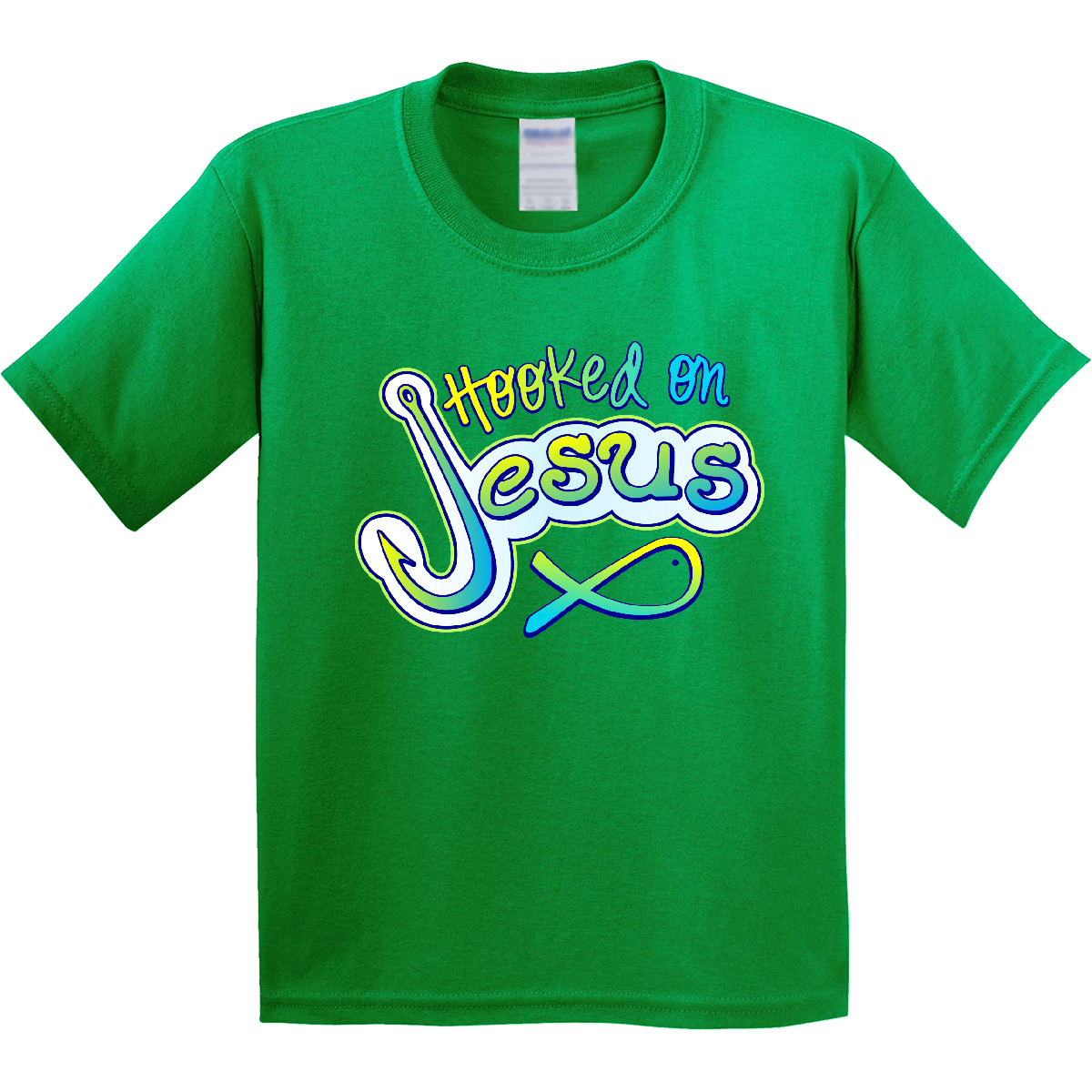 Inktastic Hooked On Jesus Christian Youth T-Shirt Fish Faith God Bible Tee Kids - Picture 5 of 10