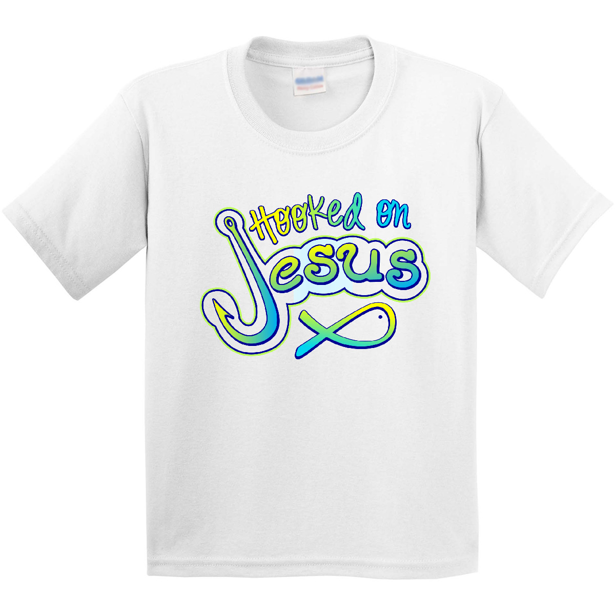 Inktastic Hooked On Jesus Christian Youth T-Shirt Fish Faith God Bible Tee Kids - Picture 10 of 10