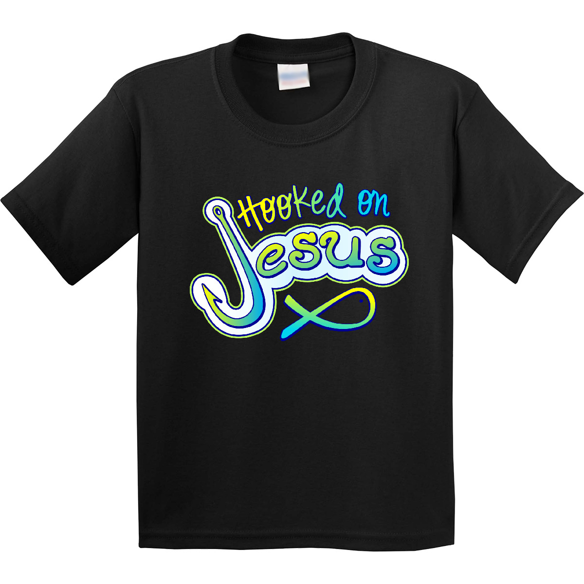 Inktastic Hooked On Jesus Christian Youth T-Shirt Fish Faith God Bible Tee Kids - Picture 3 of 10