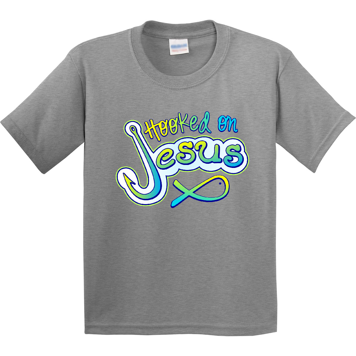 Inktastic Hooked On Jesus Christian Youth T-Shirt Fish Faith God Bible Tee Kids - Picture 4 of 10