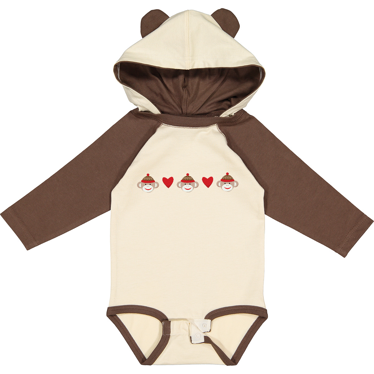 Inktastic Sock Monkey Heart Border Long Sleeve Creeper Hearts With Monkeys Cute