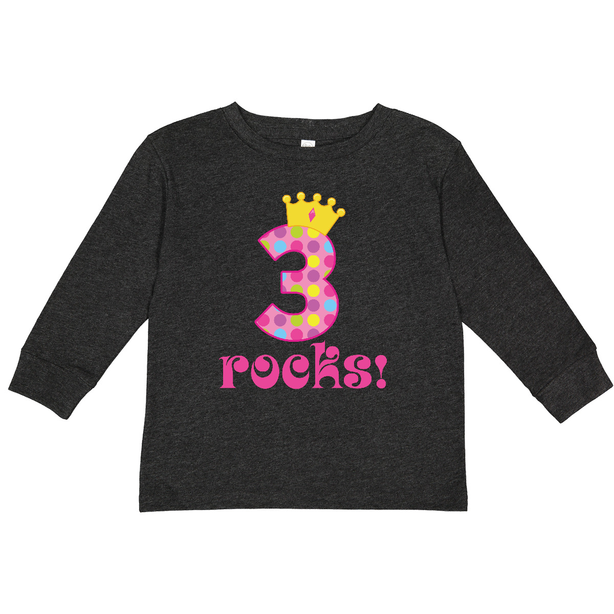 Inktastic 3rd Birthday Rocks Princess 3 Year Old Toddler Long Sleeve T-Shirt Dot - Picture 8 of 8