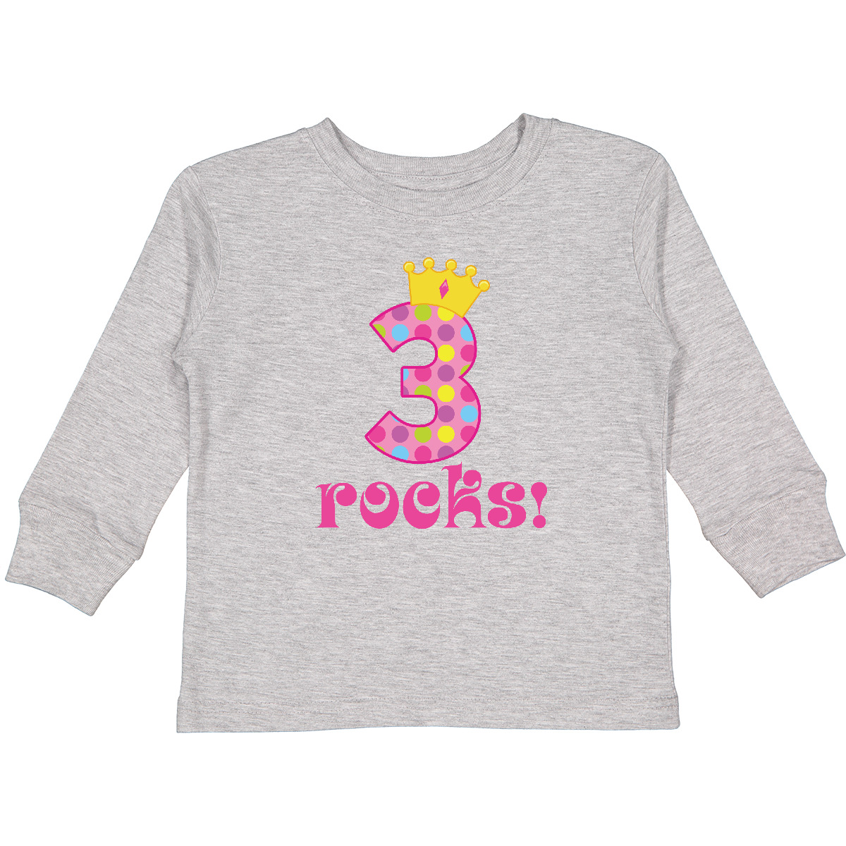 Inktastic 3rd Birthday Rocks Princess 3 Year Old Toddler Long Sleeve T-Shirt Dot - Picture 4 of 8