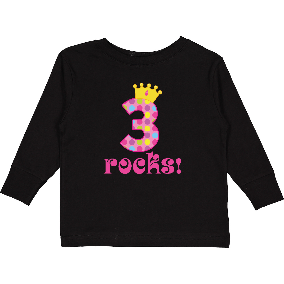 Inktastic 3rd Birthday Rocks Princess 3 Year Old Toddler Long Sleeve T-Shirt Dot - Picture 2 of 8