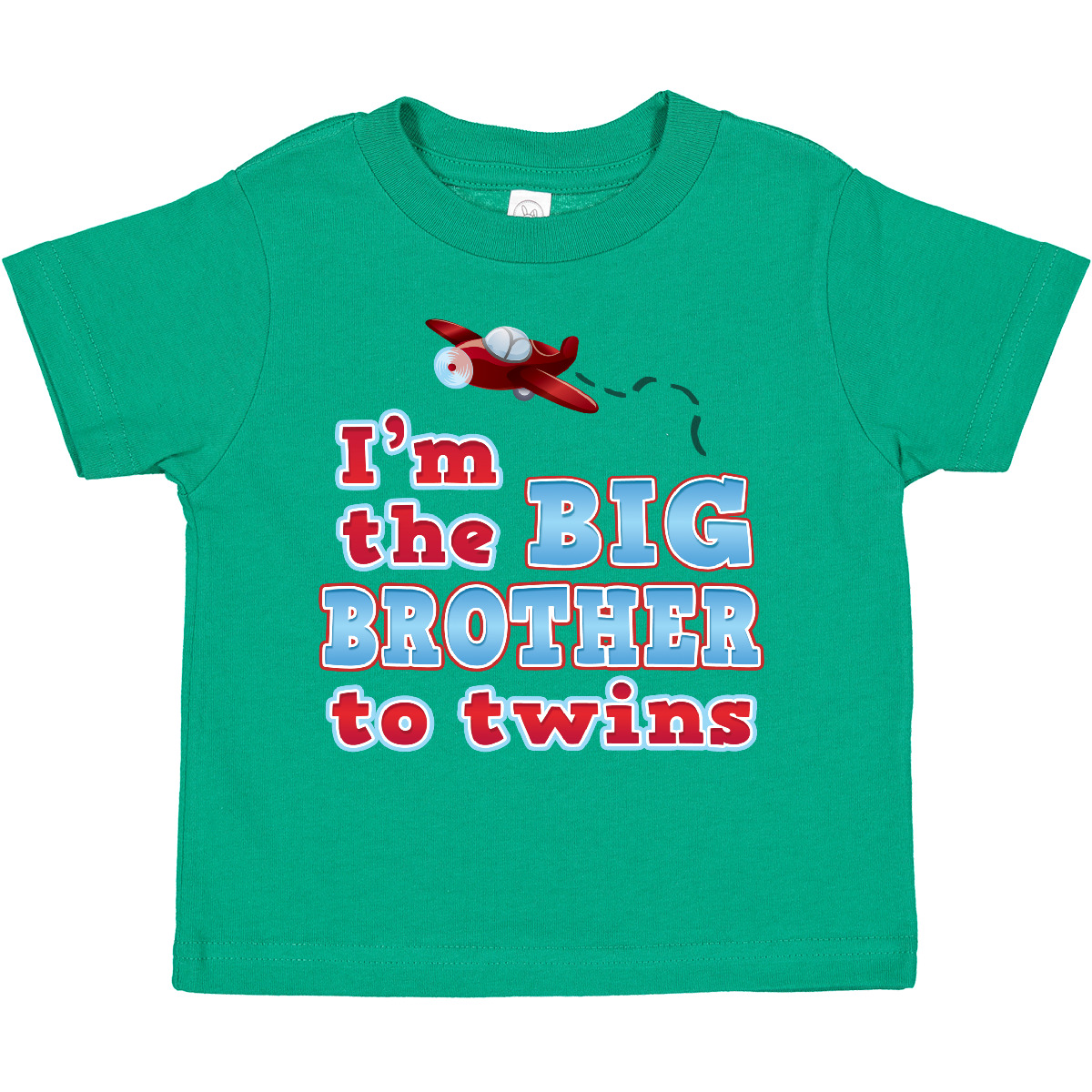 Inktastic I'm The Big Brother To Twins. Toddler T-Shirt Airplane Red Blue New - Picture 9 of 12