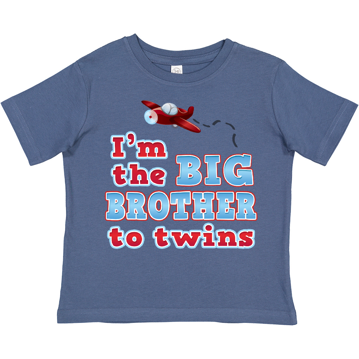 Inktastic I'm The Big Brother To Twins. Toddler T-Shirt Airplane Red Blue New - Picture 8 of 12
