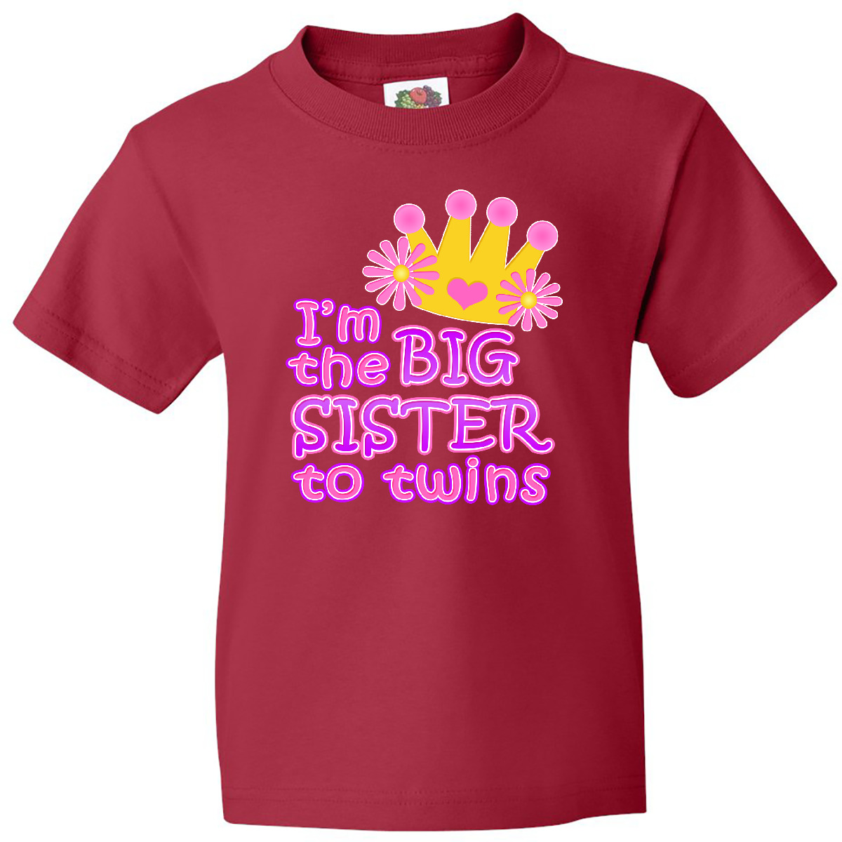 Inktastic I'm The Big Sister To Twins. Youth T-Shirt Pink Crown Tee Kids Child - Picture 10 of 11