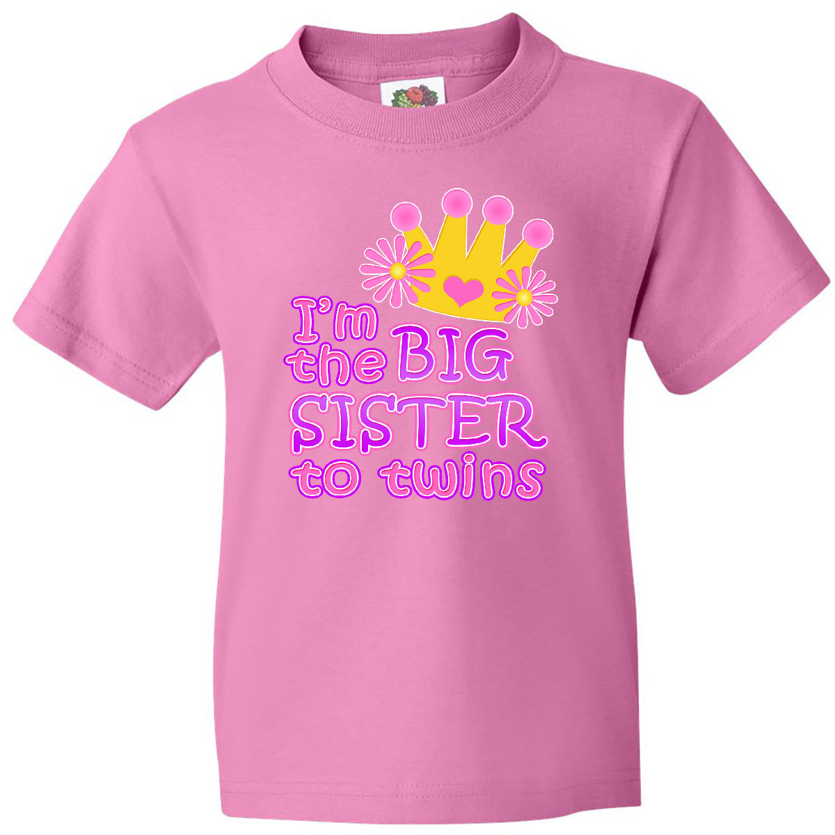 Inktastic I'm The Big Sister To Twins. Youth T-Shirt Pink Crown Tee Kids Child - Picture 2 of 11